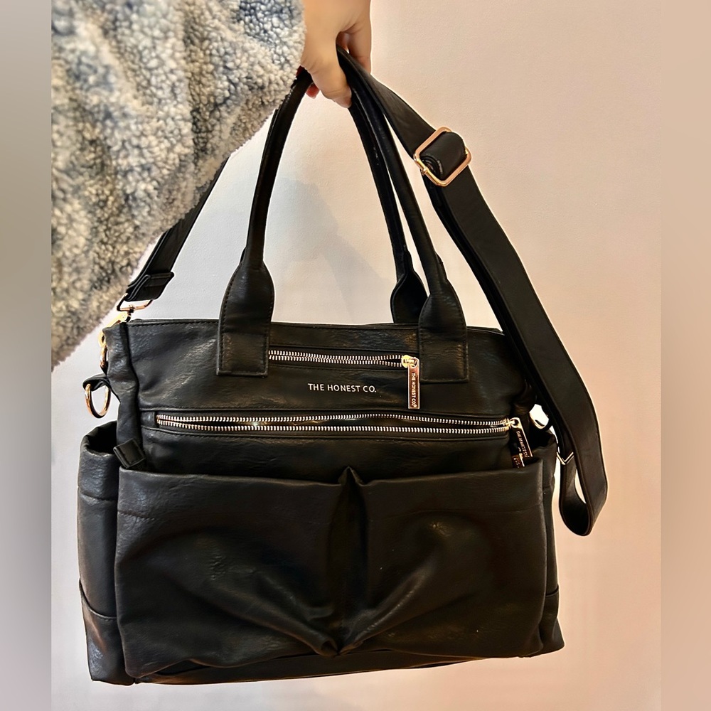 The Honest co black leather diaper bag